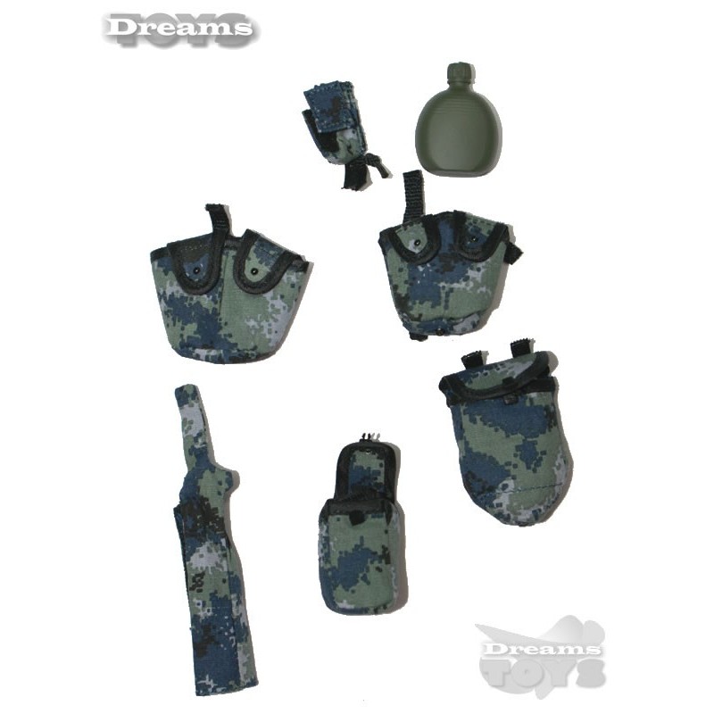 1/6 Set de pouchs camo azul c/ Cantimplora Flagset